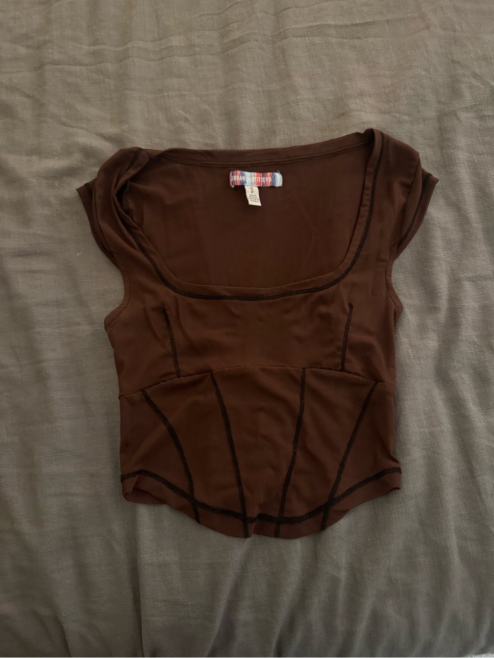 Brown Scoop Neck Cap Sleeve Top